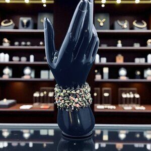 Chunky Beaded Cuff‎ Bracelet Unakite Gemstone Boho Statement Earthy Jewelry